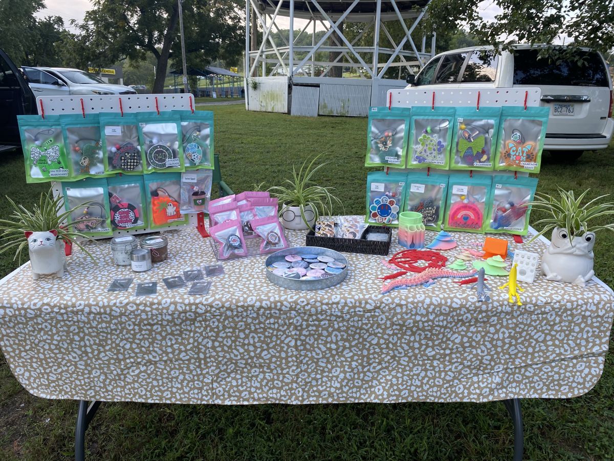 table with crafts displayed