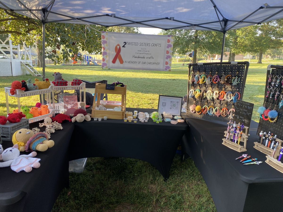 Booth with crafts at farmers market